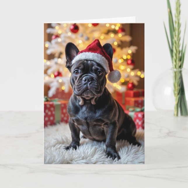 Julens Fransk Bulldog med Santa Hat Kort (Framsida)