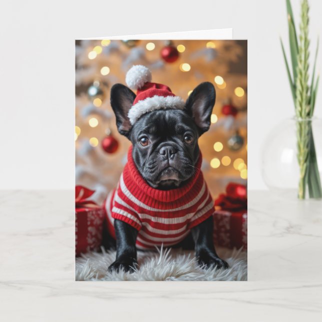 Julens Fransk Bulldog med Santa Hat Kort (Framsida)