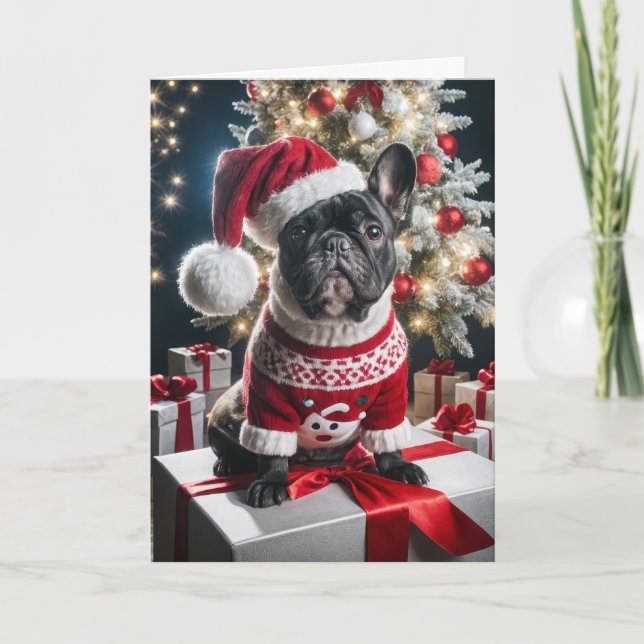 Julens Fransk Bulldog med Santa Hat Kort (Framsida)