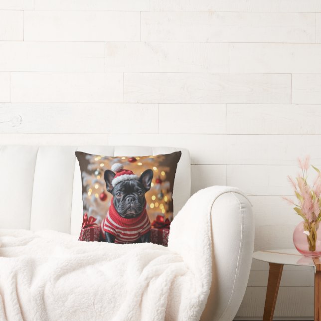 Julens Fransk Bulldog med Santa Hat Kudde (Soffa)