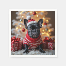 Julens Fransk Bulldog med Santa Hat Pappersservett