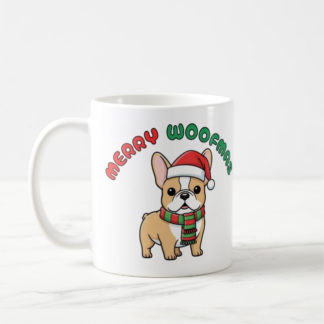 Julens Fransk Bulldog Mugg: Merry Woofmas Kaffemugg (Vänster)