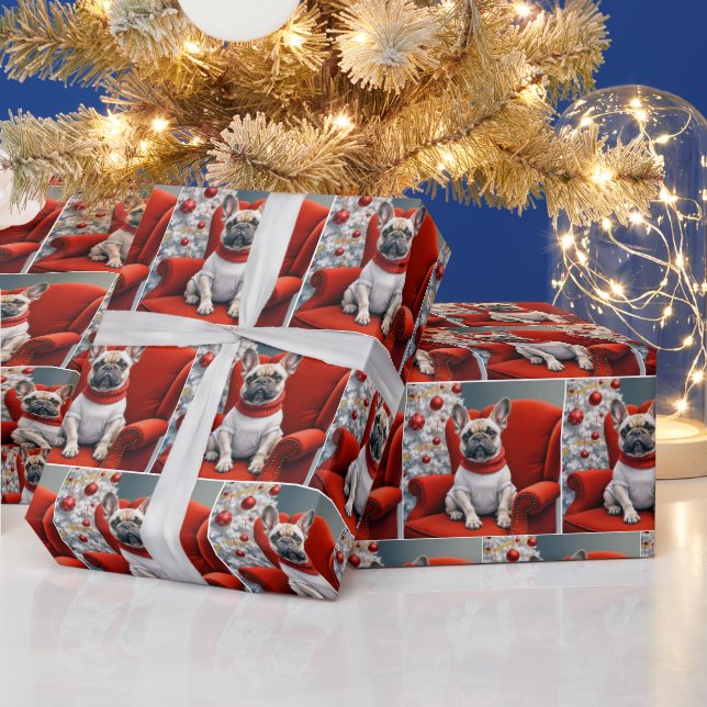 Julens Fransk Bulldog på en röd stol Presentpapper (Helgdagar)