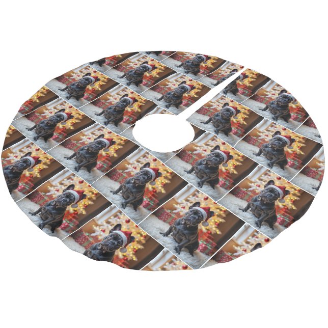 Julens Fransk Bulldog på Päls Matta Julgransmatta Borstad Polyester (Vinklad)