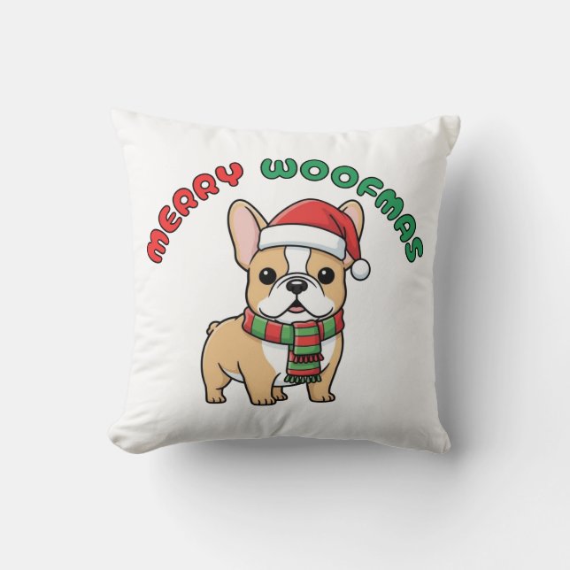 Julens Fransk Bulldog Pillow: Merry Woofmas Kudde (Framsida)