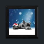 Julens Fransk Bulldog Puppies snö Tomhat Smyckeskrin<br><div class="desc">Cute Fransk Bulldog-valpar som sover i snö och bar tomhatt. Perfekt julklapp!</div>