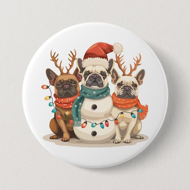Julens Fransk Bulldog Reindeer Hundar Knapp (Framsida)
