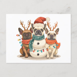 Julens Fransk Bulldog Reindeer Hundar Vykort