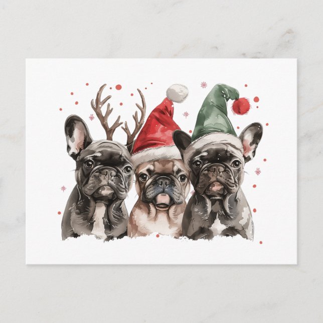 Julens Fransk Bulldog Reindeer Hundar Vykort (Framsida)