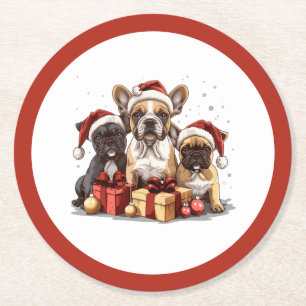 Julens Fransk Bulldog Santa Hat Underlägg Papper Rund