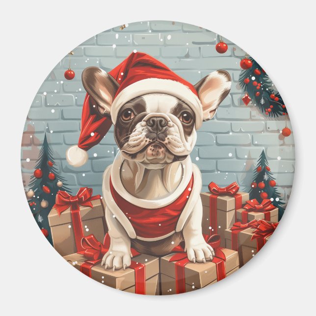 Julens Fransk Bulldog Santa Hund Magnet (Framsidan)