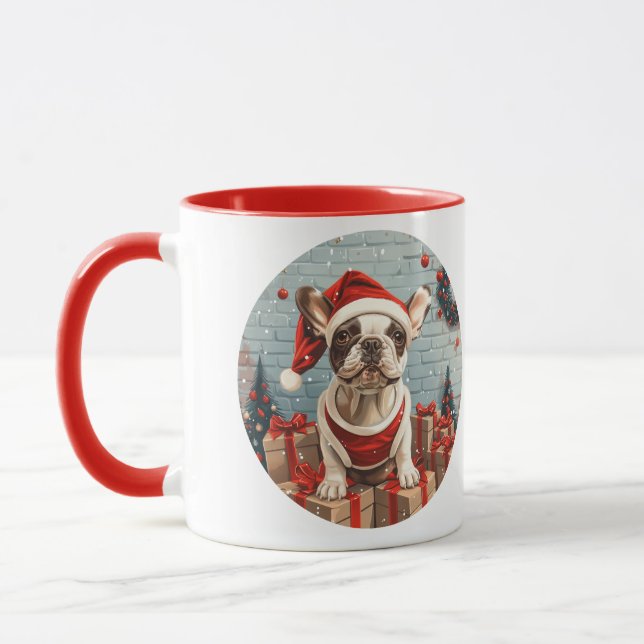 Julens Fransk Bulldog Santa Hund Mugg (Vänster)