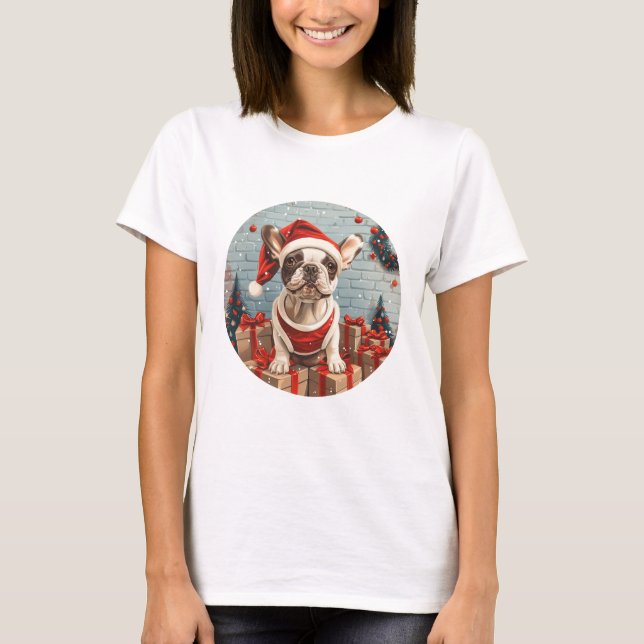 Julens Fransk Bulldog Santa Hund T Shirt (Framsida)