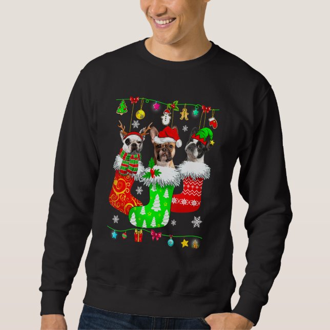 Julens Fransk Bulldog Santa Socks Matching Hund Lång Ärmad Tröja (Framsida)