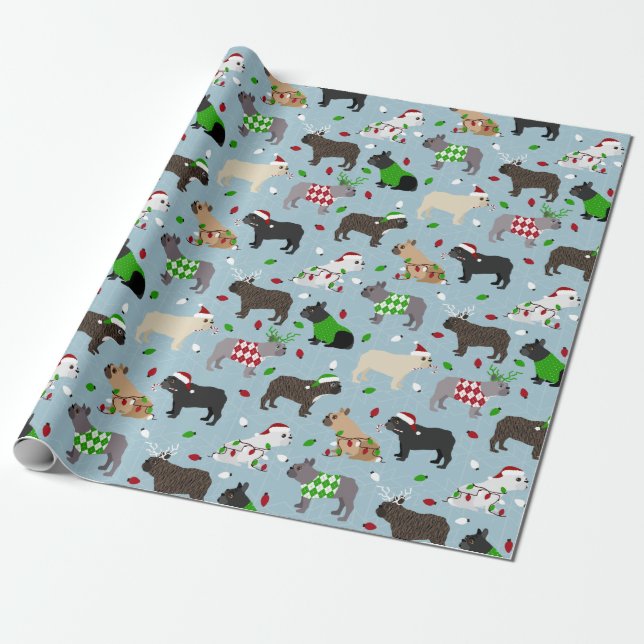 Julens Fransk Bulldog Wrapping Papper Presentpapper (Utrullad)
