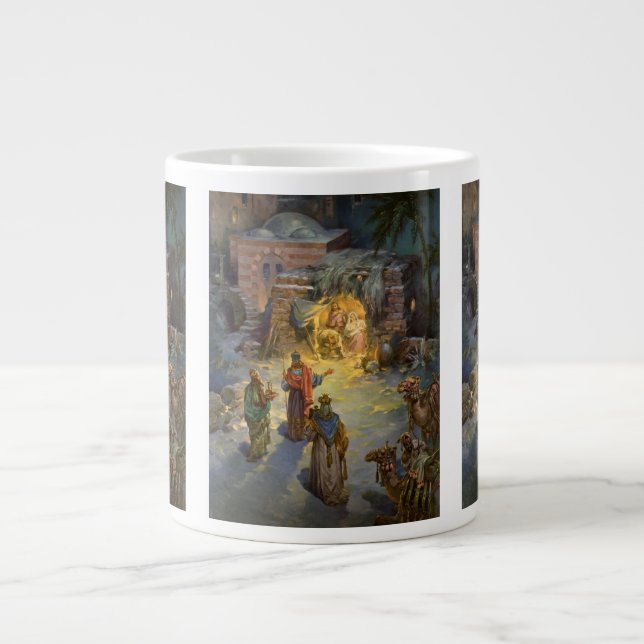 Julens gamla nativitet med besökande magiker jumbo mugg (Framsidan)