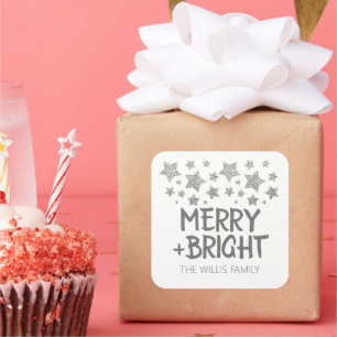 Julens Gnistra Stars Merry bright Family namn Fyrkantigt Klistermärke