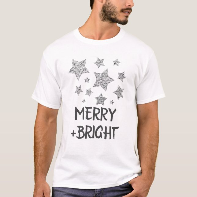 Julens Gnistra Stars Merry bright T Shirt (Framsida)