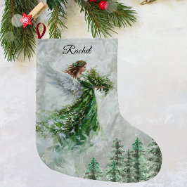 Julens Grönt Angel Stocking - Personlig Stor Julstrumpa