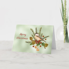 Julens Grönt Chickadee Greenery Watercolor Helgkort