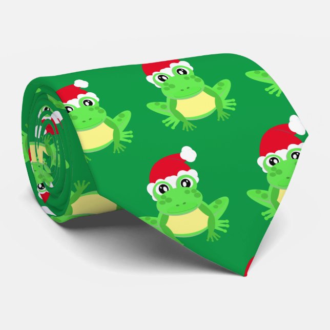 Julens Grönt Frog Santa Hat Mönster Novelty Slips (Rullad)