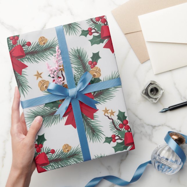 Julens Grönt Garland Red Rows Guld Accent Grönt Presentpapper (Gifting)