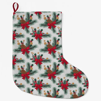 Julens Grönt Garland Red Rows Guld Accent Grönt Stor Julstrumpa