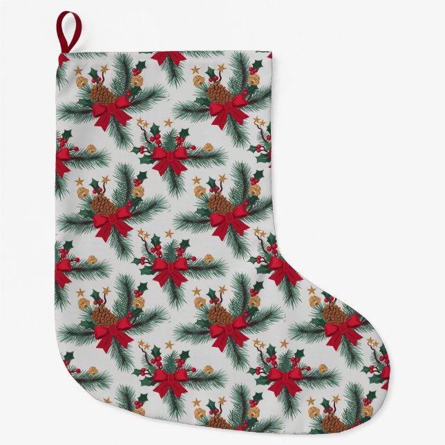 Julens Grönt Garland Red Rows Guld Accent Grönt Stor Julstrumpa (Framsidan)