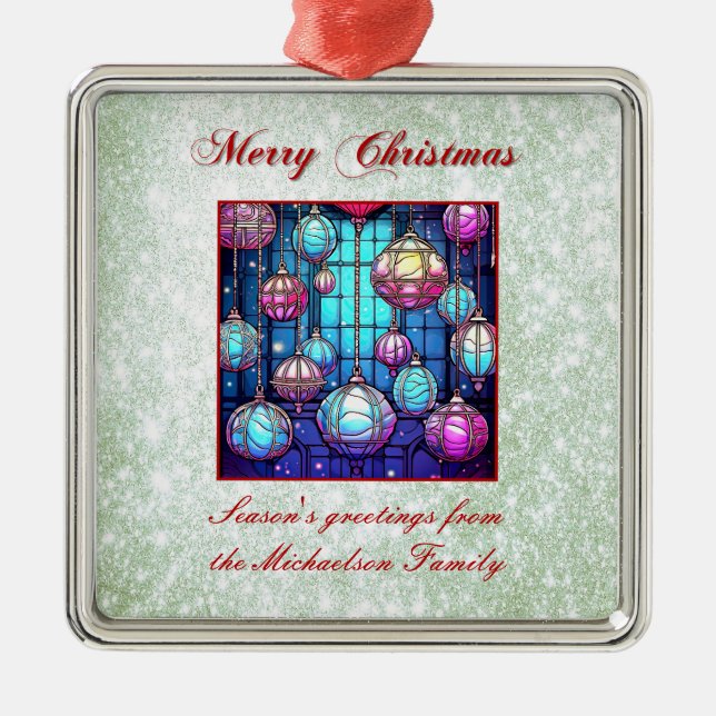 Julens Grönt Glitter Stached Glass Bauble Julgransprydnad Metall (Framsidan)