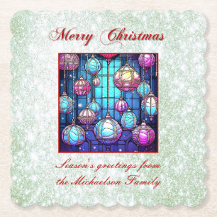 Julens Grönt Glitter Stached Glass Bauble Underlägg Papper