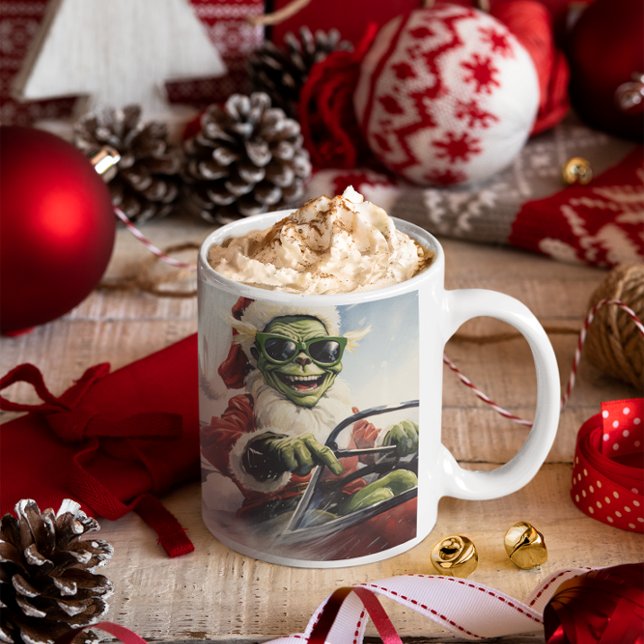 Julens Grönt Goblin #2 som kör en snömobil Kaffemugg (Christmas Grinch #2 riding a snowmobile Coffee Mug
)