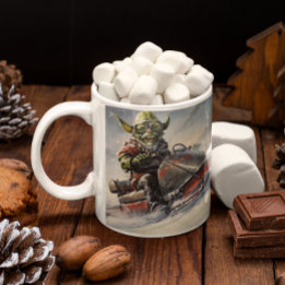 Julens Grönt Goblin #5 som kör en snömobil Kaffemugg