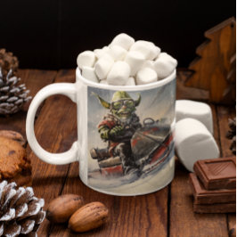 Julens Grönt Goblin #5 som kör en snömobil Kaffemugg