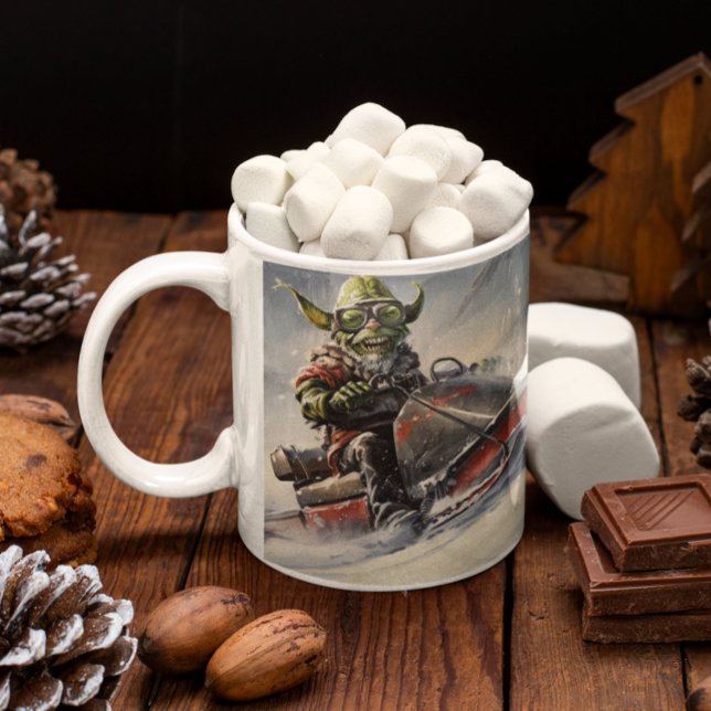 Julens Grönt Goblin #5 som kör en snömobil Kaffemugg (Christmas Grinch #5 riding a snowmobile Coffee Mug
)
