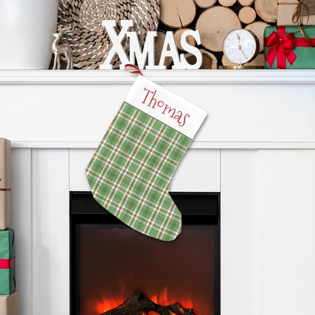 Julens Grönt Helgdag Rustic Farmhouse Play Liten Julstrumpa (Christmas holiday green and red plaid pattern stocking.)