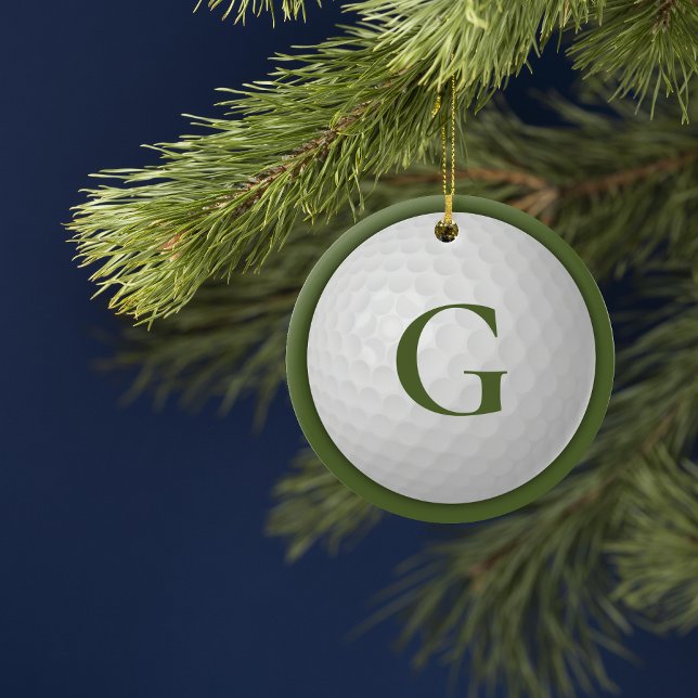 Julens Grönt Monogram Golf Boll Julgransprydnad Keramik (Skapare uppladdad)