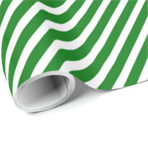 Julens Grönt och vit diagonal Candy cane Rand Presentpapper