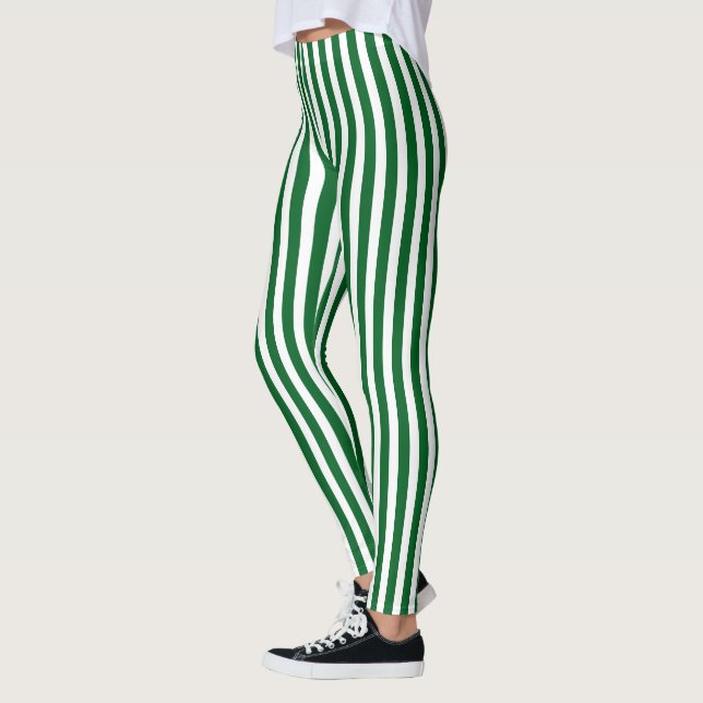 Julens Grönt och Vita Lodrät Stripe Leggings (Vänster)