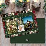 Julens Grönt Pput Family Four Photo Collage Julkort<br><div class="desc">Den här designen innehåller jultema och Helgdag med Modern och Festive Pput,  Julgranar,  Jingle Klockor och Traditional Grönt och Red Färg.</div>