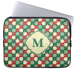 Julens Grönt Red Geometric Puzzle Biet Mönster Laptop Fodral
