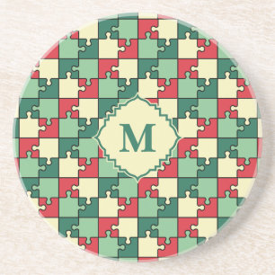 Julens Grönt Red Geometric Puzzle Biet Mönster Underlägg