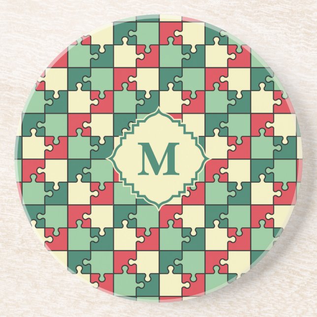 Julens Grönt Red Geometric Puzzle Biet Mönster Underlägg (Framsidan)