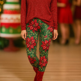 Julens Grönt Red Poinsettia Blommigt Leggings