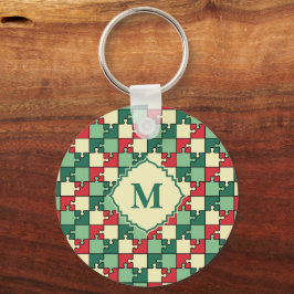 Julens Grönt Red Puzzle Biet Monogram Nyckelring