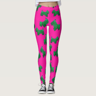 Julens Grönt ScottieTerrier rosa - bakgrund Leggings