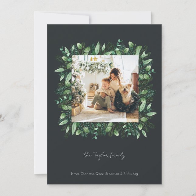 Julens Grönt Vinter Foliage Photo Ram Julkort (Framsida)