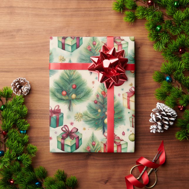 Julens Grönt Vinter Träd Wrapping Papper Presentpapper (Julgåva)