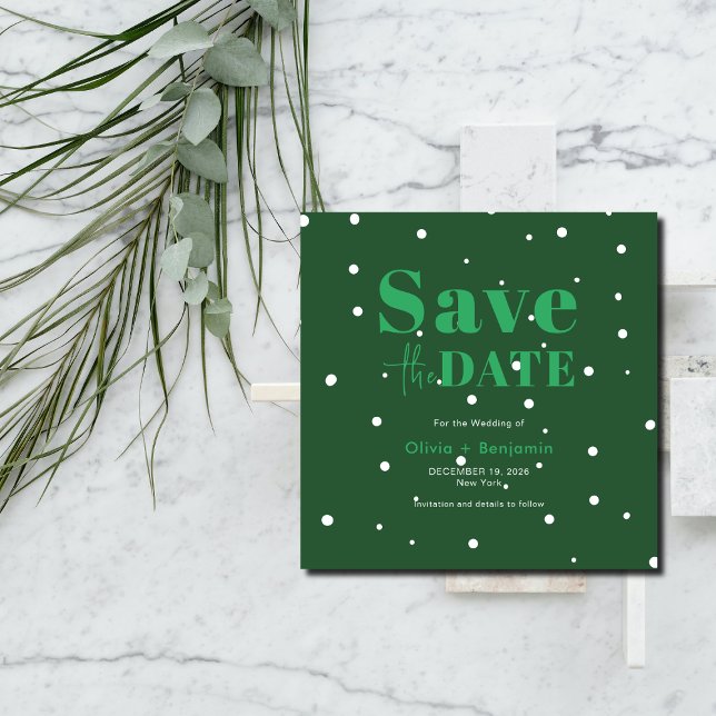 Julens Grönt Vinterbröllop Spara datum Inbjudningar (Christmas Green Winter Wedding Save The Date Invitation)