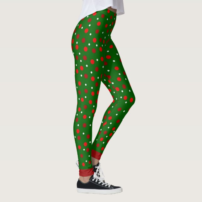 Julens Grönt/Vita och röda prickar Leggings (Höger)