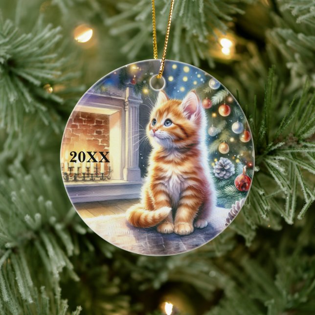 Julens Gult Kitten Anpassa datum Ornament (Träd)
